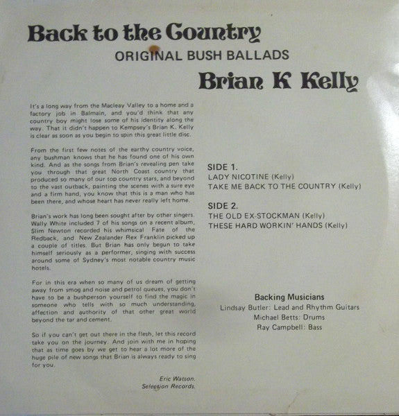 Brian K Kelly : Back To The Country (7", EP)